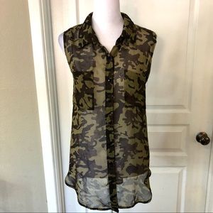 3/$20 Dots camo sheer button up blouse